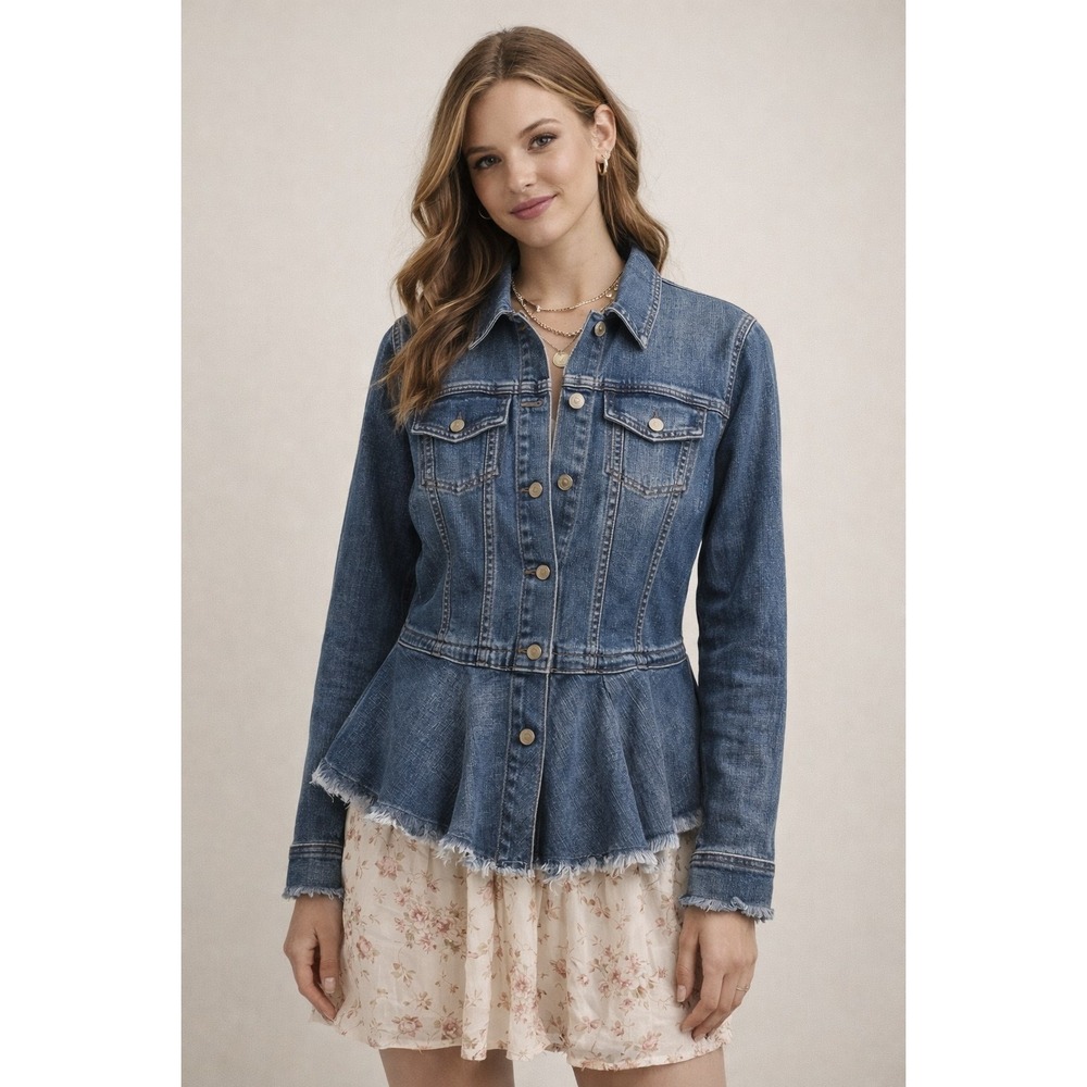 Logo By Lori Goldstein Midi Denim Jean Jacket 10 Rustic‎ Artsy Coquette Romantic
